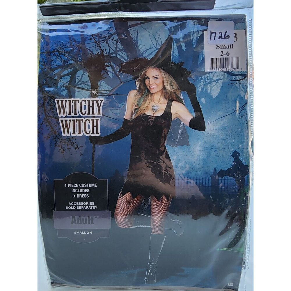 Sexy Witch Costume Adult Halloween Little Black Dress Womens Size S 2-4
